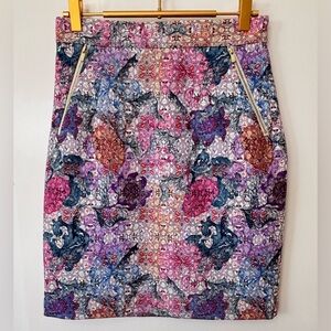 H&M| Multicolour Pink & Purple Floral Pencil Skirt Sz 6